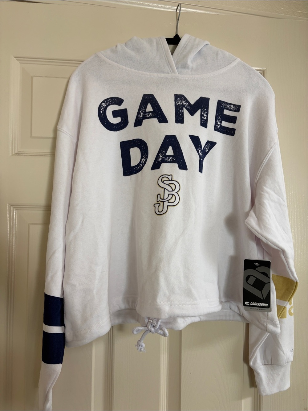 Colosseum White Hoodie with Navy and Gold Accents